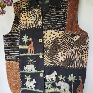 Life Style WOMAN Safari Embrioried Cotton Vest‎ Preloved Vintage Woman Size 1x